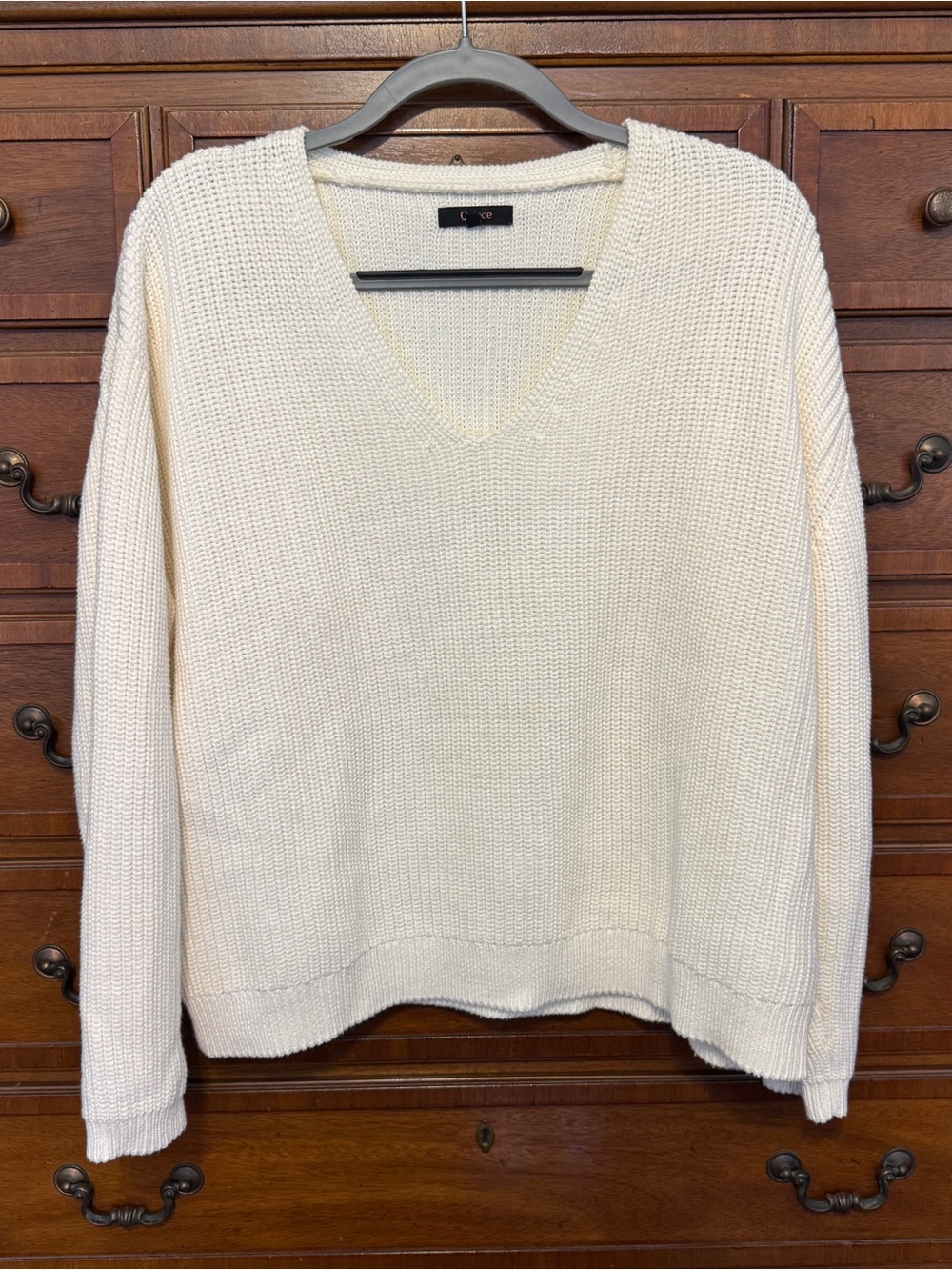 Quince Organic Cotton Fisherman V-Neck Sweater M Ivory White Coastal Quiet Luxur